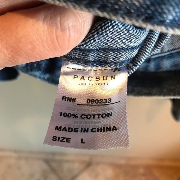 PACSUN Size Large Denim Jean Jacket Distressed - Picture 7 of 10